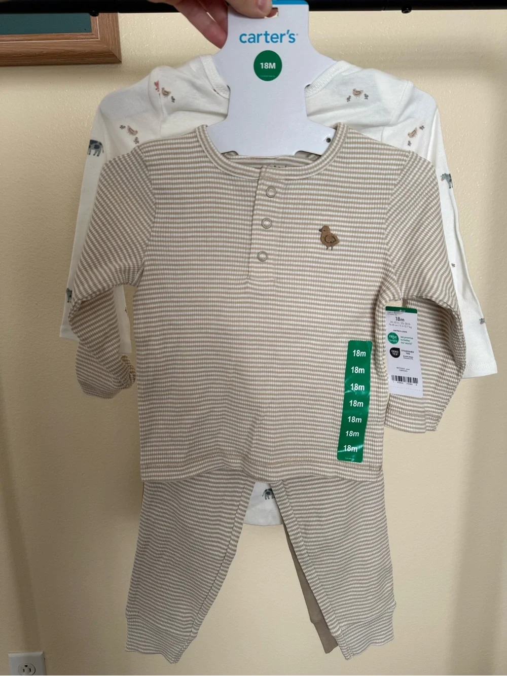 Carter's Beige & White Striped Long-Sleeve Two-Piece Set